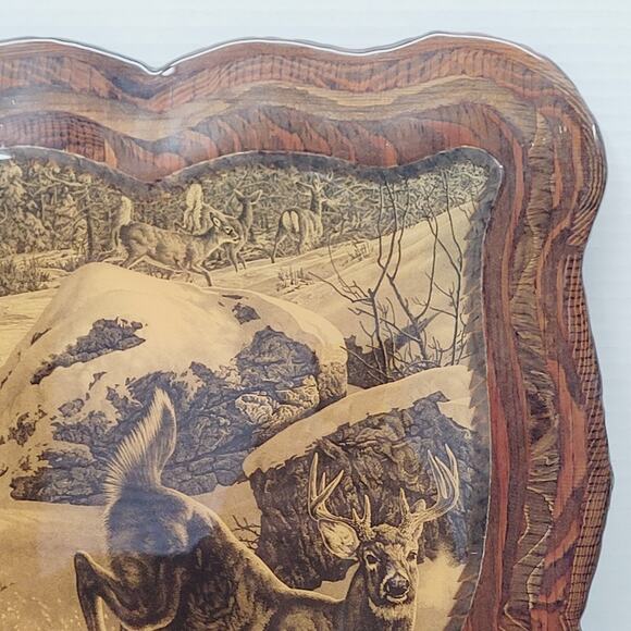 VTG 1978 Bill O'Neill Wildlife Art on Wood Dinner on the Run Whitetail & Cougar - Picture 3 of 12